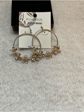 Pomina Gold Floral Hoop Earrings - Plated Brass Fashion Hoops